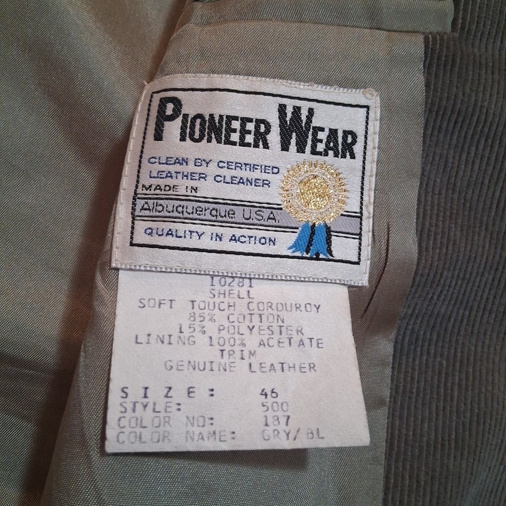 Vtg Pioneer Wear Men's Western Blazer Jacket Gray Corduroy Black Leather USA - Picture 7 of 13